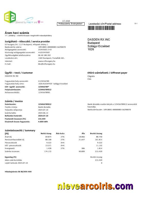 Hungary E2 business utility bill
